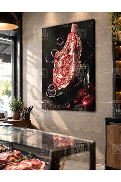SML TABLO Kırmızı Et Restaurant Dekor Kasap Dükkanı Dikey Kanvas Tablo