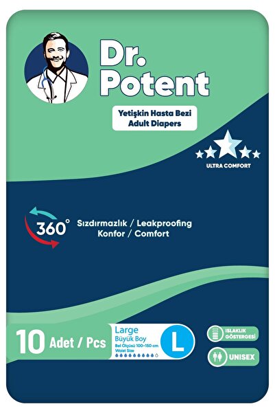 DR POTENT Dr.Potent Large (L) Beden Bel Bantlı Büyük Boy Hasta Bezi 10 Adet