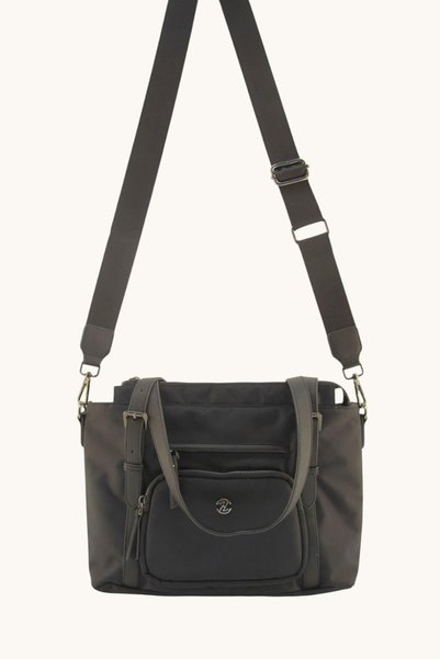 QUB CLUB Women's Multi-Compartment Casual Black Satin Multi-Pocket Shoulder Bag