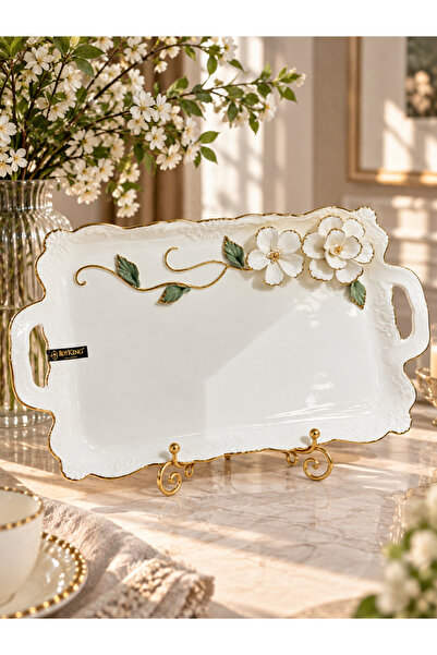 Pink&More Royking White Porcelain White Flower Luxury Presentation Plate