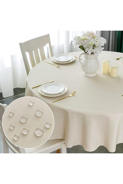 Zeren Home Liquid Resistant Round Carefree Linen Tablecloth Cream
