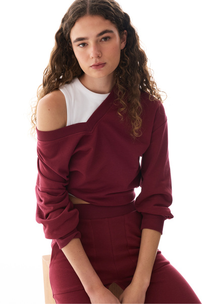 Penti Bordo Geniş V Yakalı Sweatshirt
