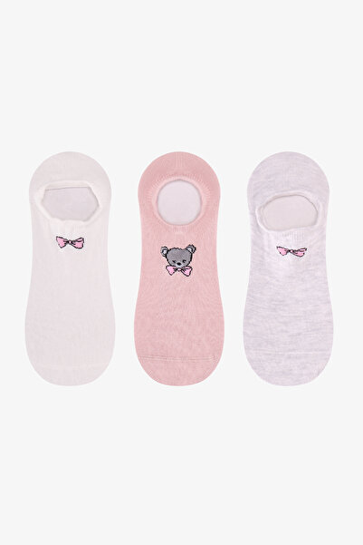 Penti Beyaz Gri Pembe Tiny Bear 3 Çift Sneaker Çorap