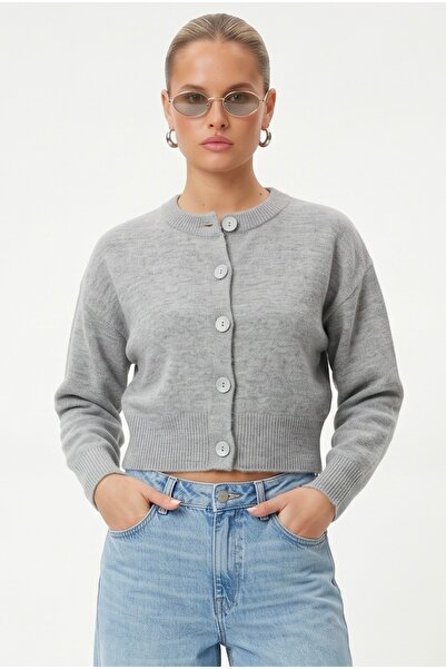 Ritnice Women's Tilia Crop Gray Knit Cardigan