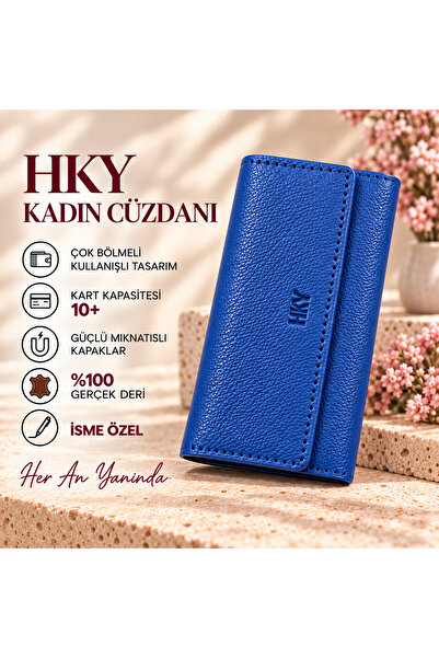 HKY Hakiki Isme Özel Deri Mıknatıslı Büyük Boy Kadın Cüzdan