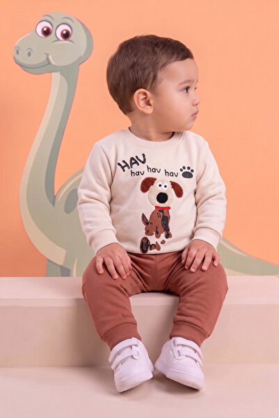 Rocha Baby Rocha Baby Boy Ecru Cinnamon Dog Figured 2-Piece Set - Cotton Set ...