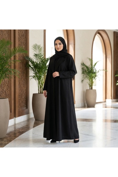 lutezi عباية لمى نسائية بقصة كتف مستقيم - قماش لمار - إغلاق طقطق - لون أسود