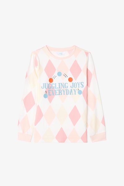 Penti Off-White Girl's Juggling Baklava Patterned Pajama Set