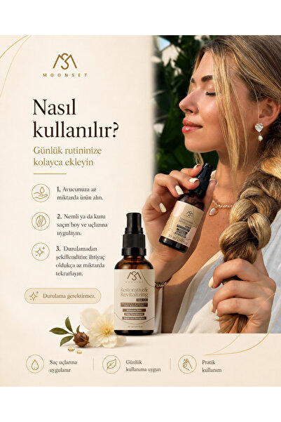 moonset Saç Bakım Yağı – Bitkisel Yağlar Ve E Vitaminli Onarıcı Bakım Yağ Karışımı (50 ml)