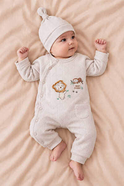 Rocha Baby Rocha Bebek Aslan ve Tembel Hayvan Nakışlı Baklava Desenli 2'li Tu...