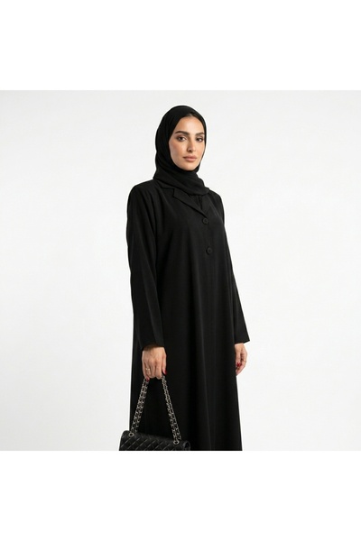lutezi عباية جميلة نسائية بقصة نص كلوش - قماش كتان واقف - إغلاق طقطق مخفي - لون أسود