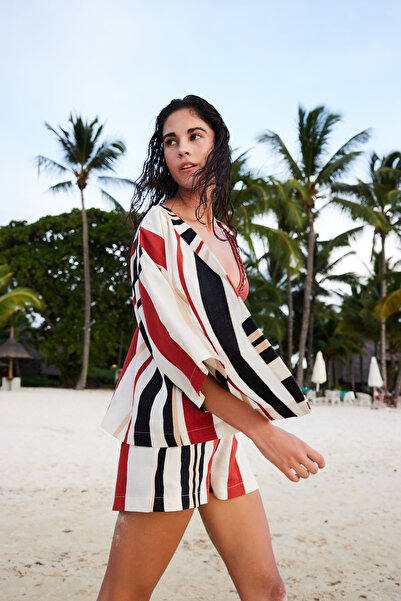 Penti Shay Striped Ethnic Pattern V-Neck Oversize Kimono