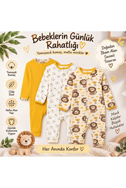 FERMUARLI ASLAN DESENLİ 3LÜ ERKEK BEBEK TULUMU