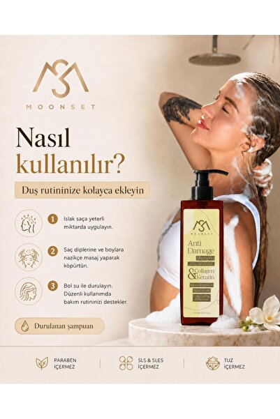 moonset Yıpranmış , Kuru ve İşlem görmüş saçlar için besleyici ve onarıcı bitkisel saç bakım şampuanı