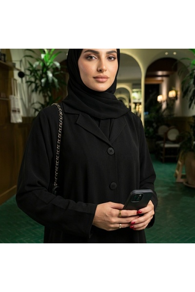 lutezi عباية وجد لف نسائية بقصة نص كلوش - قماش إنترنت - لون أسود