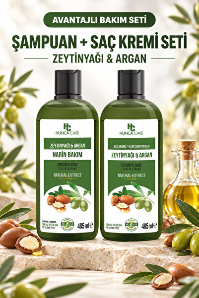 Hunca Care Zeytinyağlı ve Argan Yağlı Dökülme Karşıtı Saç Bakım Seti ( Şampua...