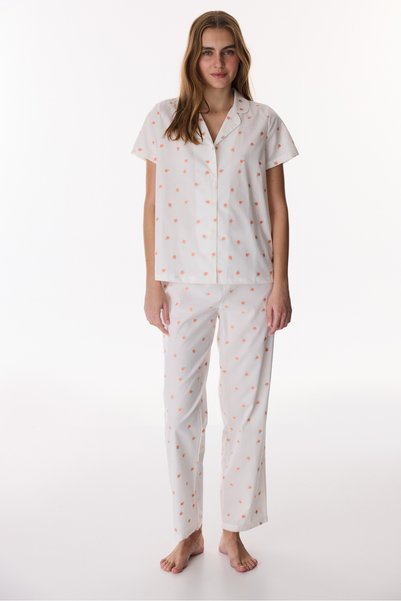 Penti Set de pijamale Off-White Peach, bumbac piese, cămașă și pantaloni