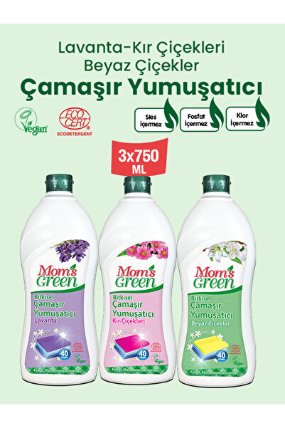 Mom's Green 3'lü Bitkisel Çamaşır Yumuşatıcı Seti Lavanta-Kır Çiçekleri-Beyaz...