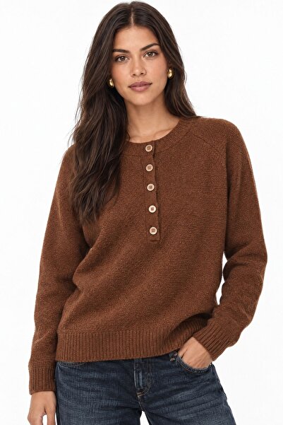 Hiccup Mixray Women's Crew Neck Buttoned Sweater