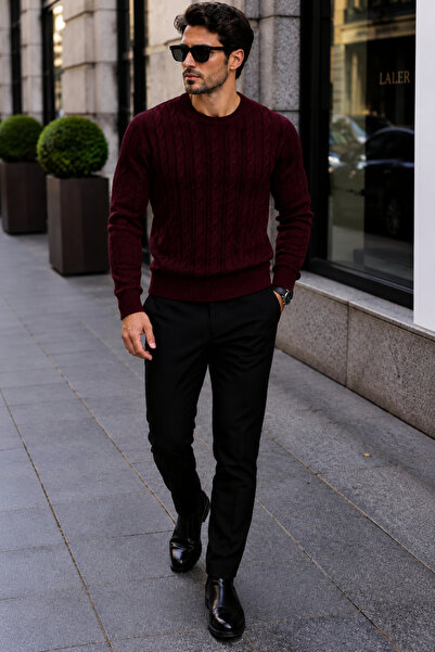 EMR Online Men's Knitwear Sweater Crew Neck Slim Knit Patterned Long Sleeve W...