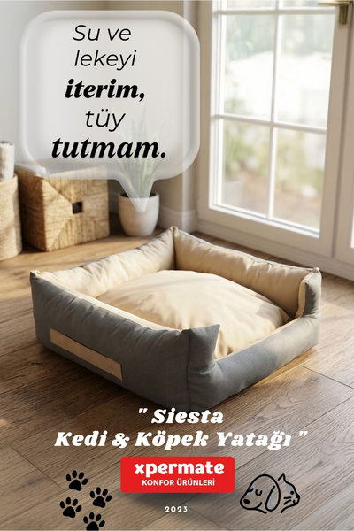 XPERMATE Kedi Yatağı Ve Köpek Yatağı Tüy Tutmaz Kumaş, Fermuarlı Su Itici Kum...
