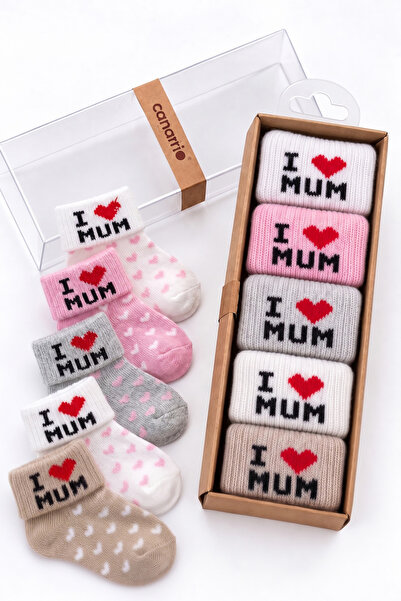 Rocha Baby مجموعة من 5 جوارب قطنية للفتيات الصغيرات مطبوع عليها I Love Mum ون...