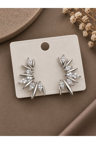 serelya Silver Color Zircon Stone Fringe Model Vintage Women's Earrings