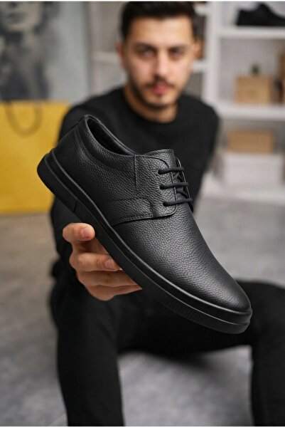 Zerenyus Zrj1916 Lace-Up Genuine Leather Men's Classic Shoes - Black