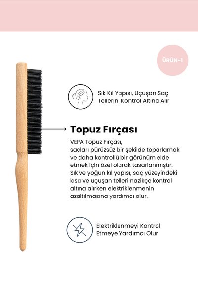 Vepa Sleek Bun Set, Professional Bun Brush, Crepe Comb