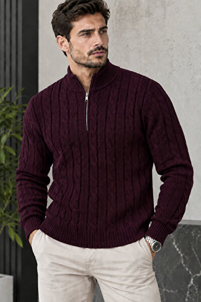 EMR Online Men's Knitwear Sweater Half Zipper Turtleneck Knitted Patterned Lo...