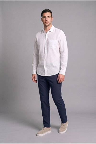 DeFacto 100% Linen Regular Fit Long Sleeve Single Pocket Shirt I7992Ax26Sm