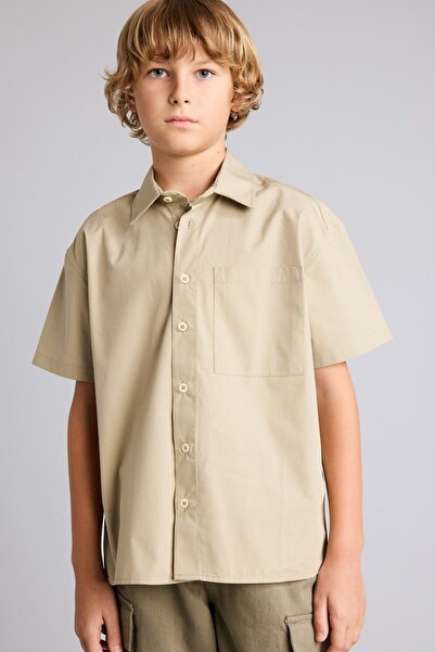 DeFacto 100% Cotton Oversize Wide Fit Polo Collar Parachute Short Sleeve Shir...