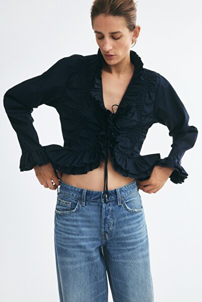 H&M Pamuklu ve Fırfırlı Bluz