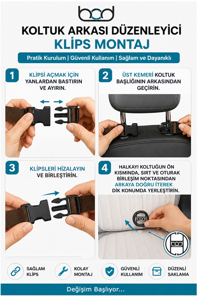 Bod Eva 2 Adet Koltuk Arkası Düzenleyici Araç Içi Organizer Siyah