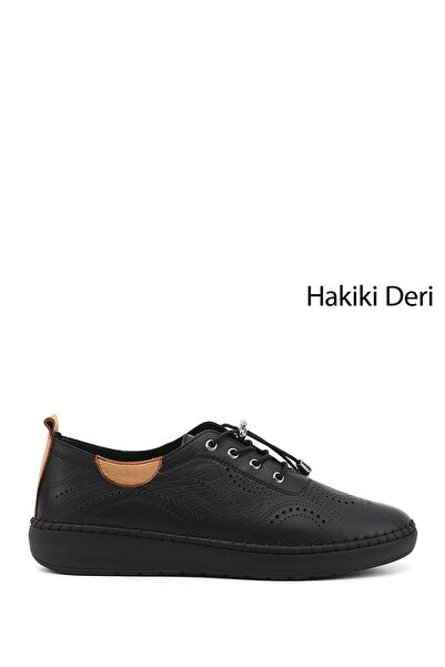 GÖNDERİ(R) Women's Black Lace-Up Genuine Leather Comfort Shoes