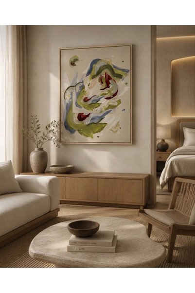 Boho wellness studio Çerçeveli MDF Soyut Renkli Tablo | Modern Sanat Duvar De...