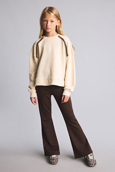 DeFacto Embroidery Detailed Long Sleeve Sweatshirt Top Spanish Leg Pants 2-Pi...
