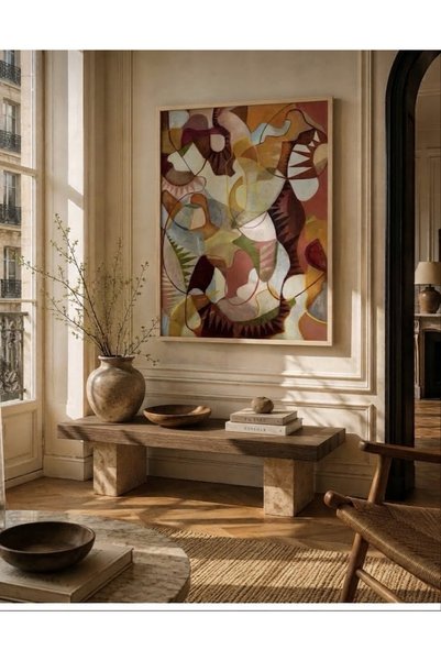 Boho wellness studio Çerçeveli MDF Renkli Soyut Tablo | Modern Sanat Duvar De...