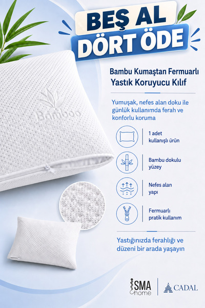 A Cadal Bambu kumaştan fermuarlı yastık koruyucu kılıf 1 adet