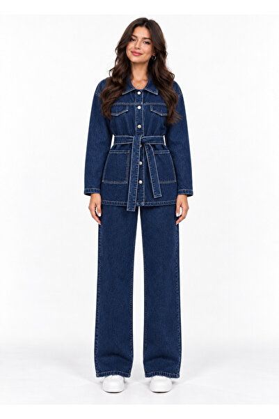 Weekeep Lacivert Belden Bağlamalı Denim Takım