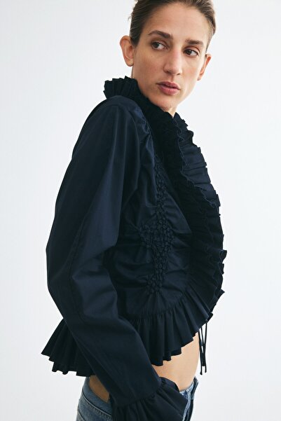H&M Pamuklu ve Fırfırlı Bluz