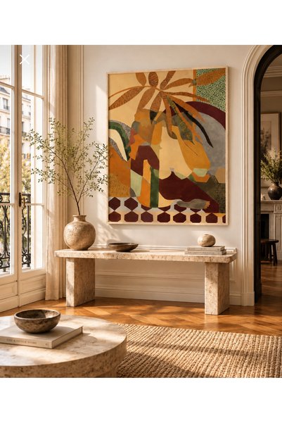 Boho wellness studio Çerçeveli MDF Tropikal Soyut Tablo | Modern Sanat Duvar ...