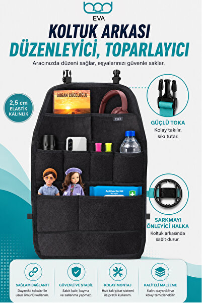 Bod Eva Serisi Koltuk Arkası Düzenleyici Araç Içi Organizer Siyah