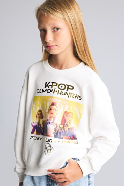 DeFacto Kpop - Demon Hunters Relax Fit Printed Crew Neck Sweatshirt Girls I35...