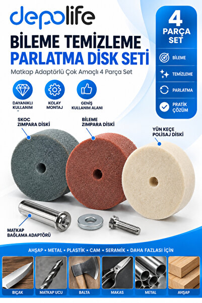 Depolife Matkap Adaptörlü Bileme Temizleme Parlatma Disk Seti Değirmen Taşı S...