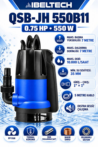 İBELTECH 550W Gizli Şamandıralı Dalgıç Pompa 5 Metre Kablolu Saatte 10.000Lit...