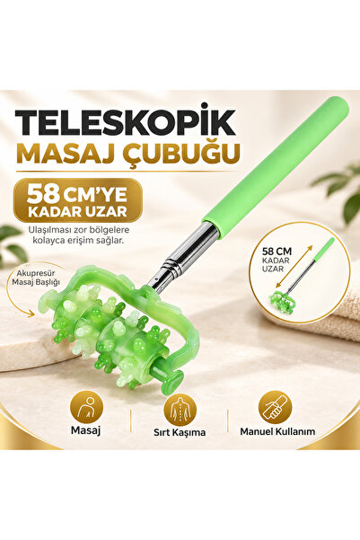 e-life shop Teleskopik Akupresür Masaj Çubuğu 58 cm Sırt Boyun Omuz Baldır Ma...