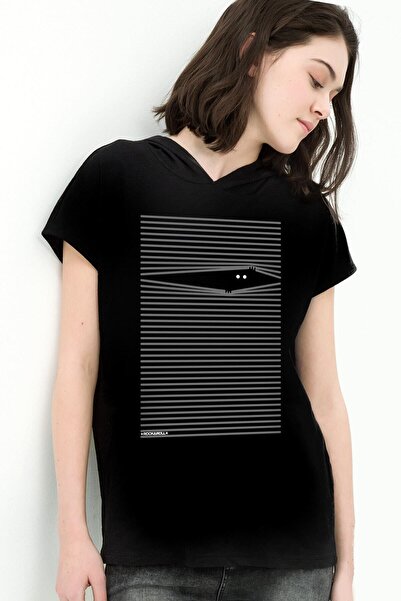 ROCKANDROLL Tricou de damă Noluyo Ya negru cu glugă și mânecă scurtă