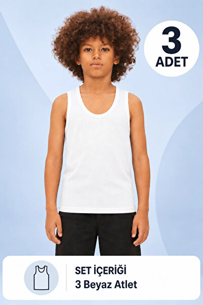 Erdenay Tekstil Economical Boys' Cotton Undershirt 3-Pack - White
