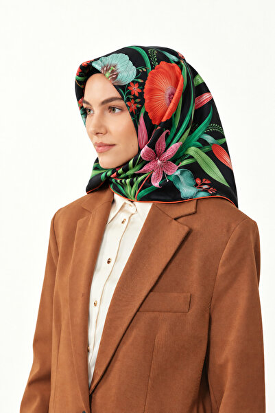 VALERİCE %100 İpek Twill Eşarp Çiçek Buketi Desenli